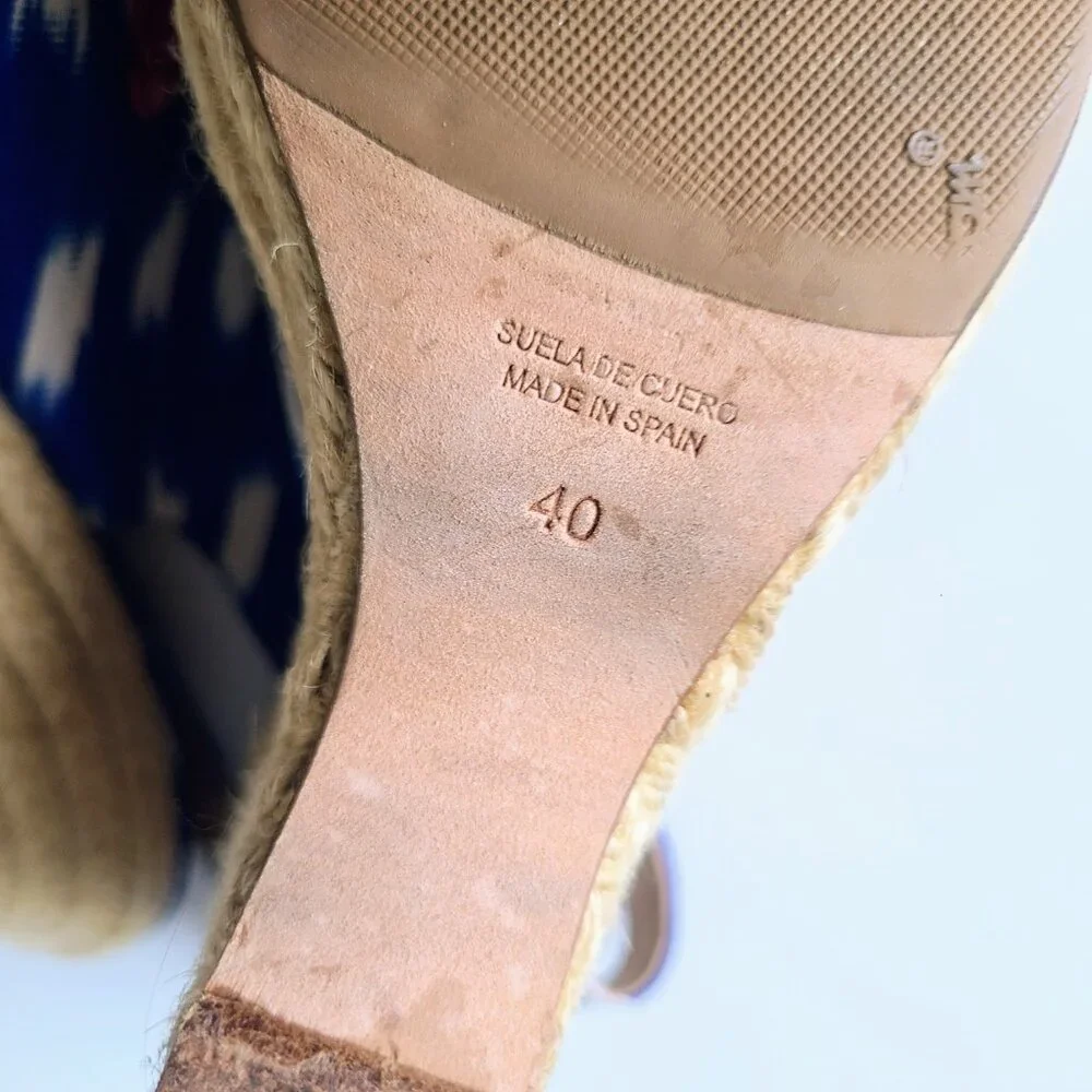 Oscar De La Renta Blue/White Print Slingback Espadrille Wedge Sandal Heels EU 40 - Picture 9 of 9